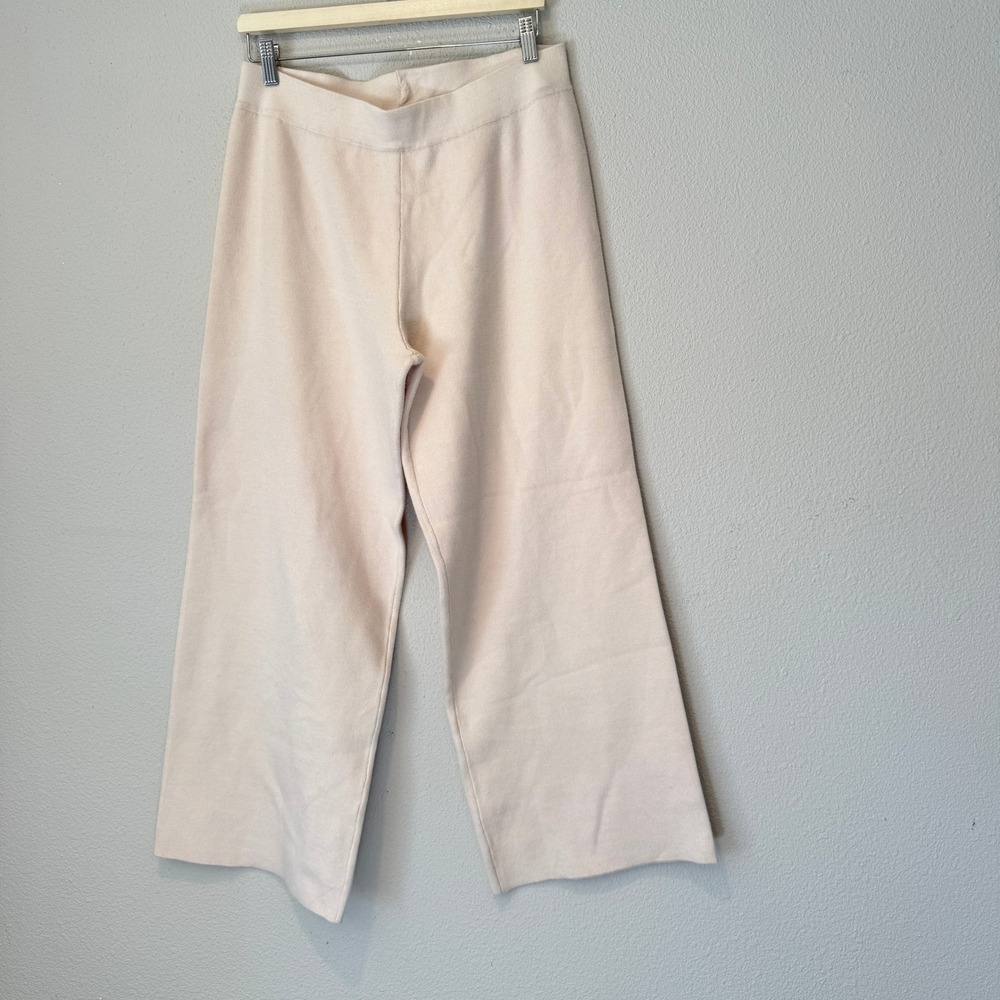Cynthia Rowley Cream Knit Wide Leg Lounge Pants High Rise Culottes Large